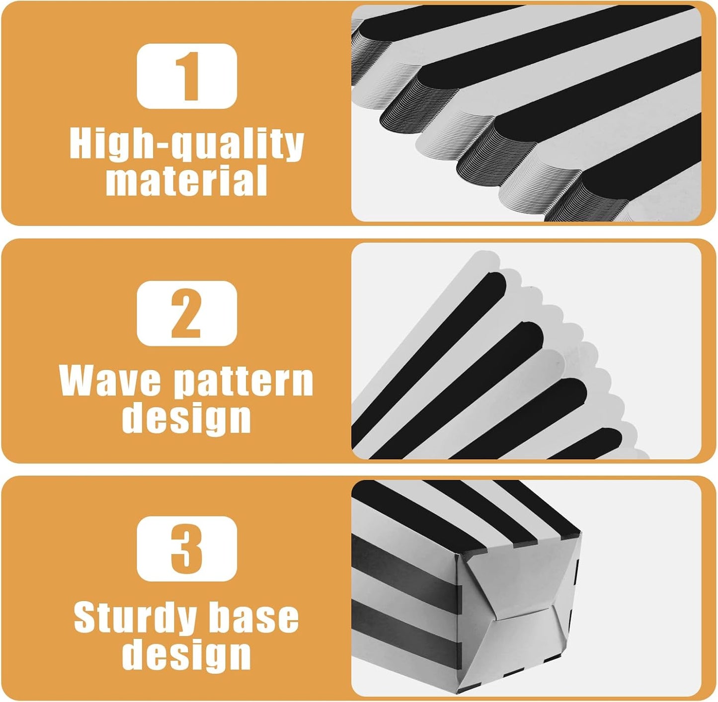 50 Pcs Popcorn Boxes Black and White Striped Cardboard Popcorn Container for Halloween Movie Nights Birthday Wedding(Black,White)