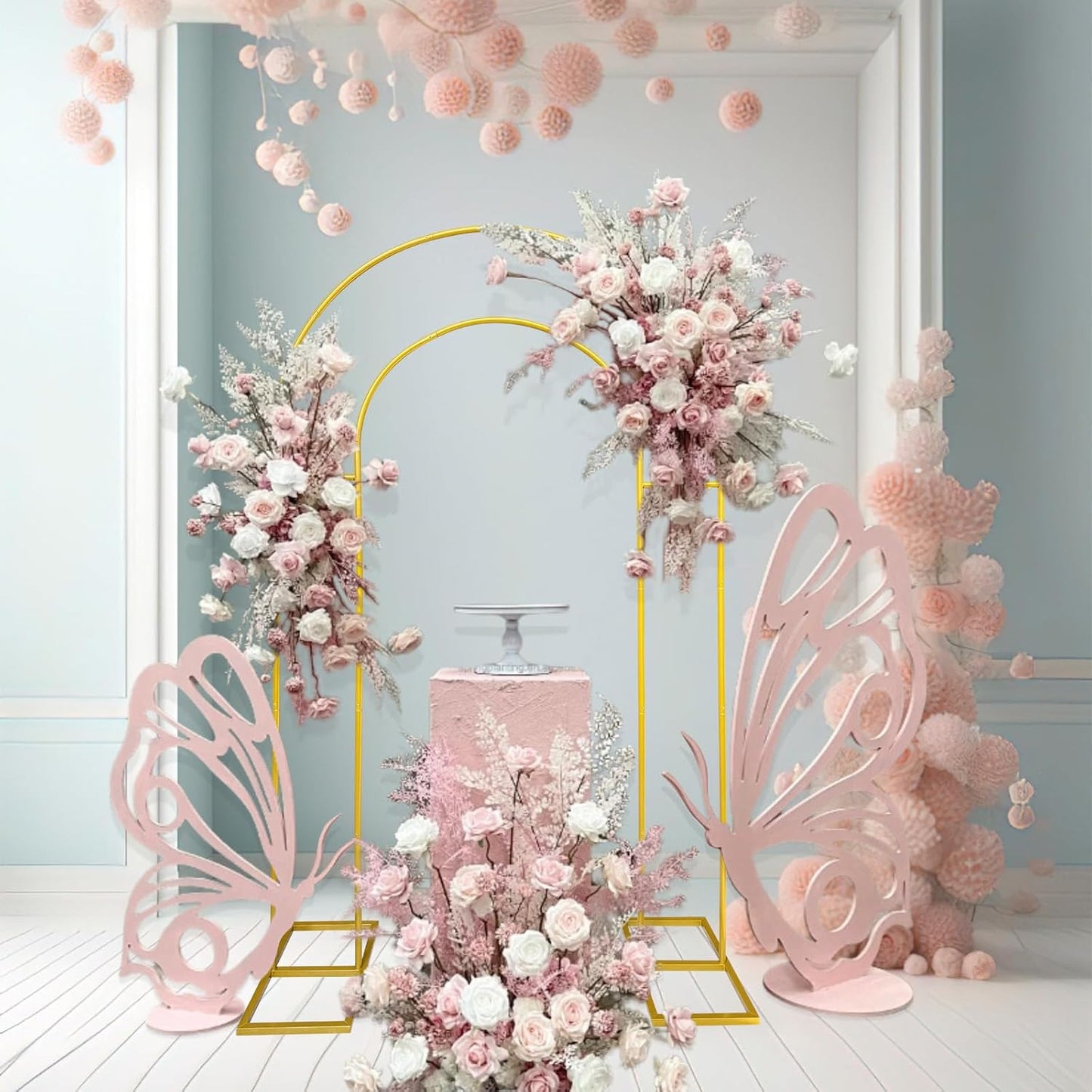 Open Arch Backdrop Stand,Double Arch Frame U Shaped Wedding Arches for Wedding Ceremony Birthday Party Bridal Baby Shower Photo Booth Garden Floral Balloon Arch Decoration