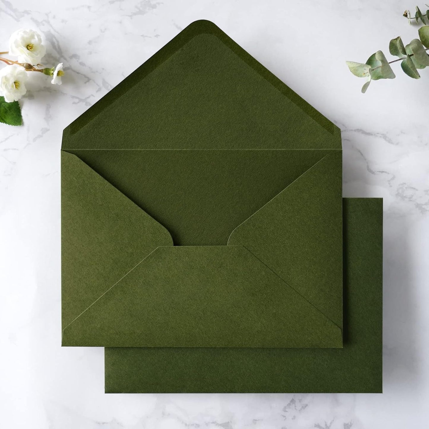 PONATIA 50 PCS/Pack A7 Envelopes, 5.25 x 7.28'' Olive Green Envelopes For 5x7'' Weddings Invitation Cards, Christmas Gift Cards, Acrylic Invitations, Photos and Any 5x7" Inserts