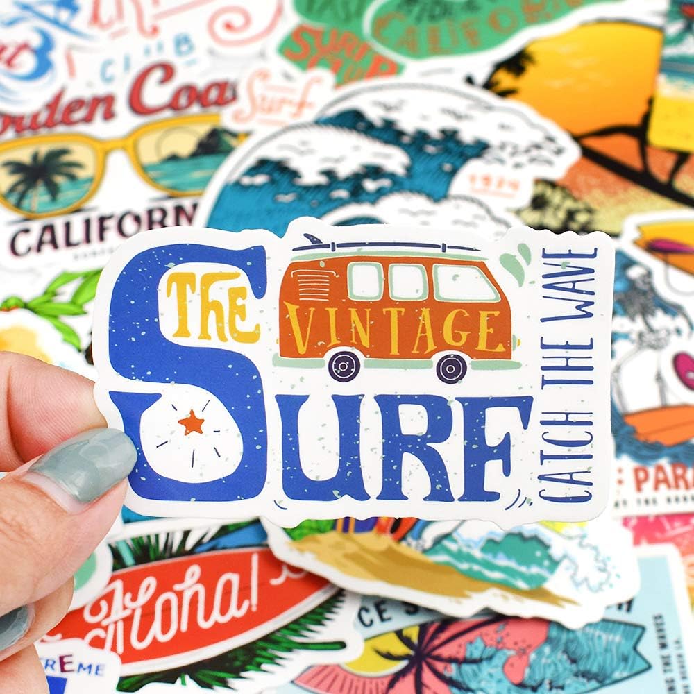 Surf Stickers for Teens Girls Boys Surfing Laptop Stickers for Water Bottles Surfboard Waterproof Vinyl Stickers Surfer Stickers Pack 50Pcs''
