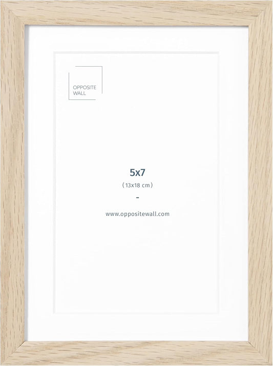 Opposite Wall - 5x7 in - Natural Solid Oak Wood Picture Frames with Mat - Wall Hanging & Tabletop Photo Frame - Pictures Display 4x6 with Mat, 5x7 without - Office, Gallery & Home Decor