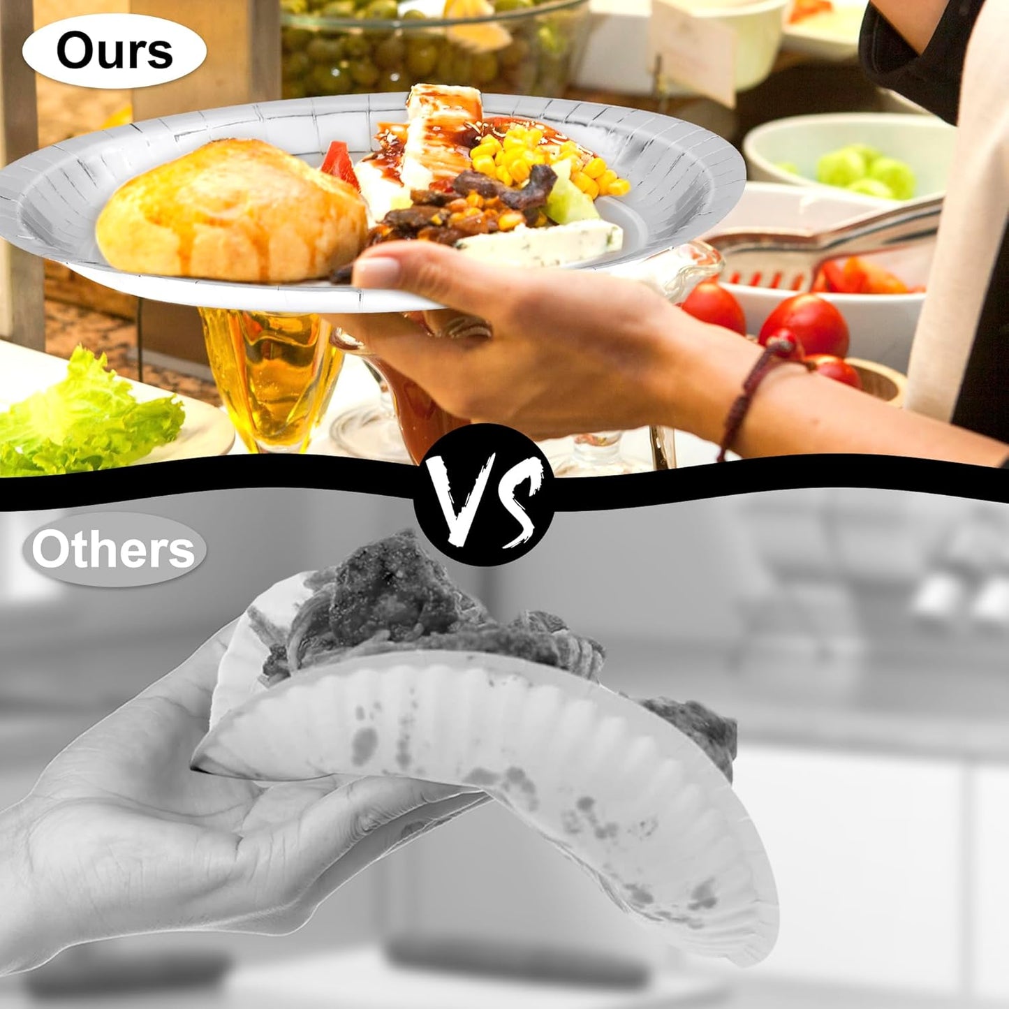 50 Pcs Oval Large Paper Plates, 12.2'' X 10.2'' Silver Foil Paper Plates, Daily Dinner Plates Disposable Paper Plates Bulk Party Supplies for Wedding Silver Anniversaries Graduation Birthday Party