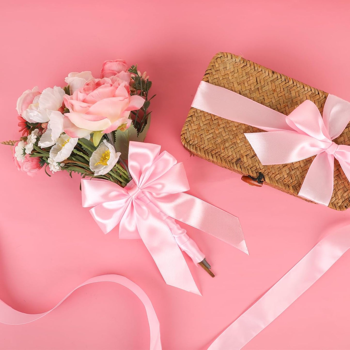 NESCCI 60 Yards Ribbon,1-1/2 Inch Pink Satin Ribbon,Single Face Satin Ribbons, Perfect for Gift Wrapping,Wedding Decoration,Handmade Bows, Wrapping Bouquet and More