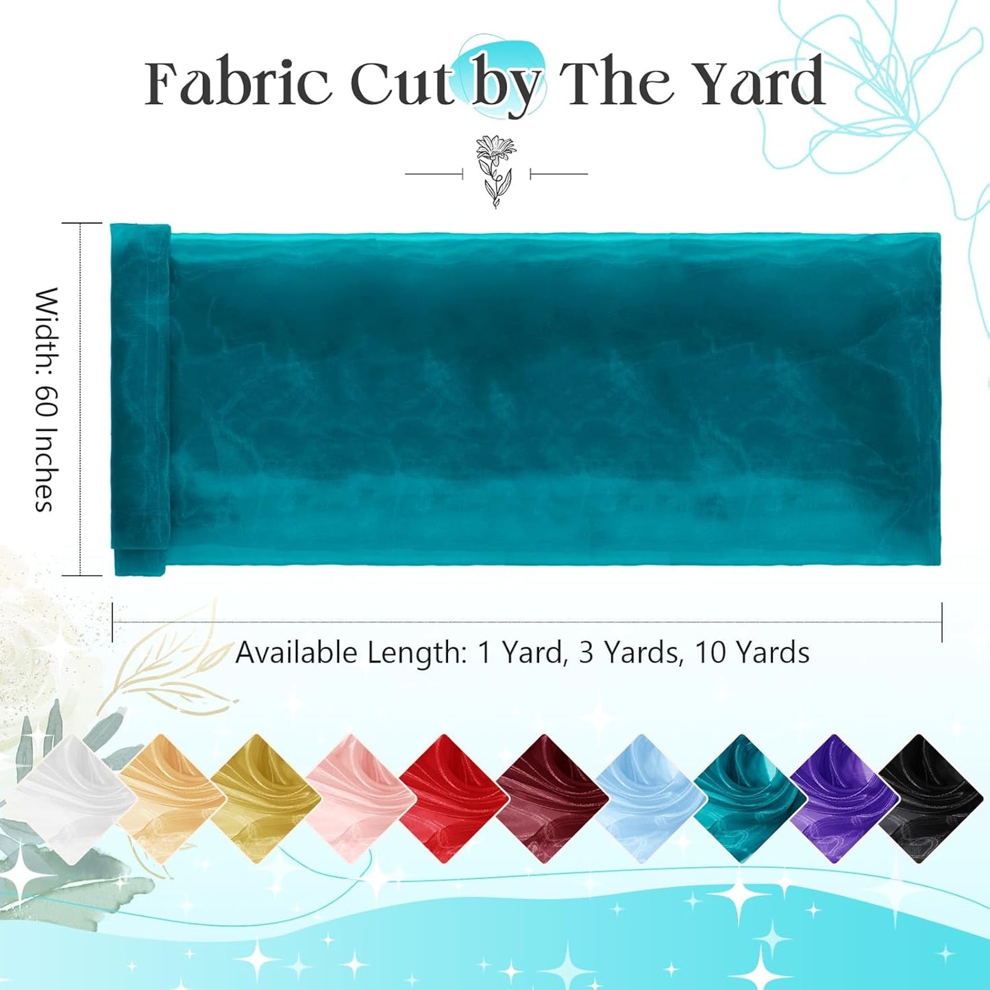 P Pothuiny Sheer Organza Fabric by The Yard, 10 Yards x 60 Inch Wide Bridal Teal Organza Tulle Fabric Roll Shiny Gauze Fashion Dress Sewing Craft for Wedding Party Decorations Backdrop