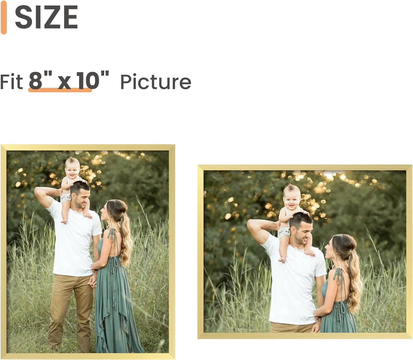 upsimples 8x10 Picture Frame Set of 3, Made of High Definition Glass for 8 x 10, Wall and Tabletop Display Thin Border Photo Frames for Home Decor, Gold