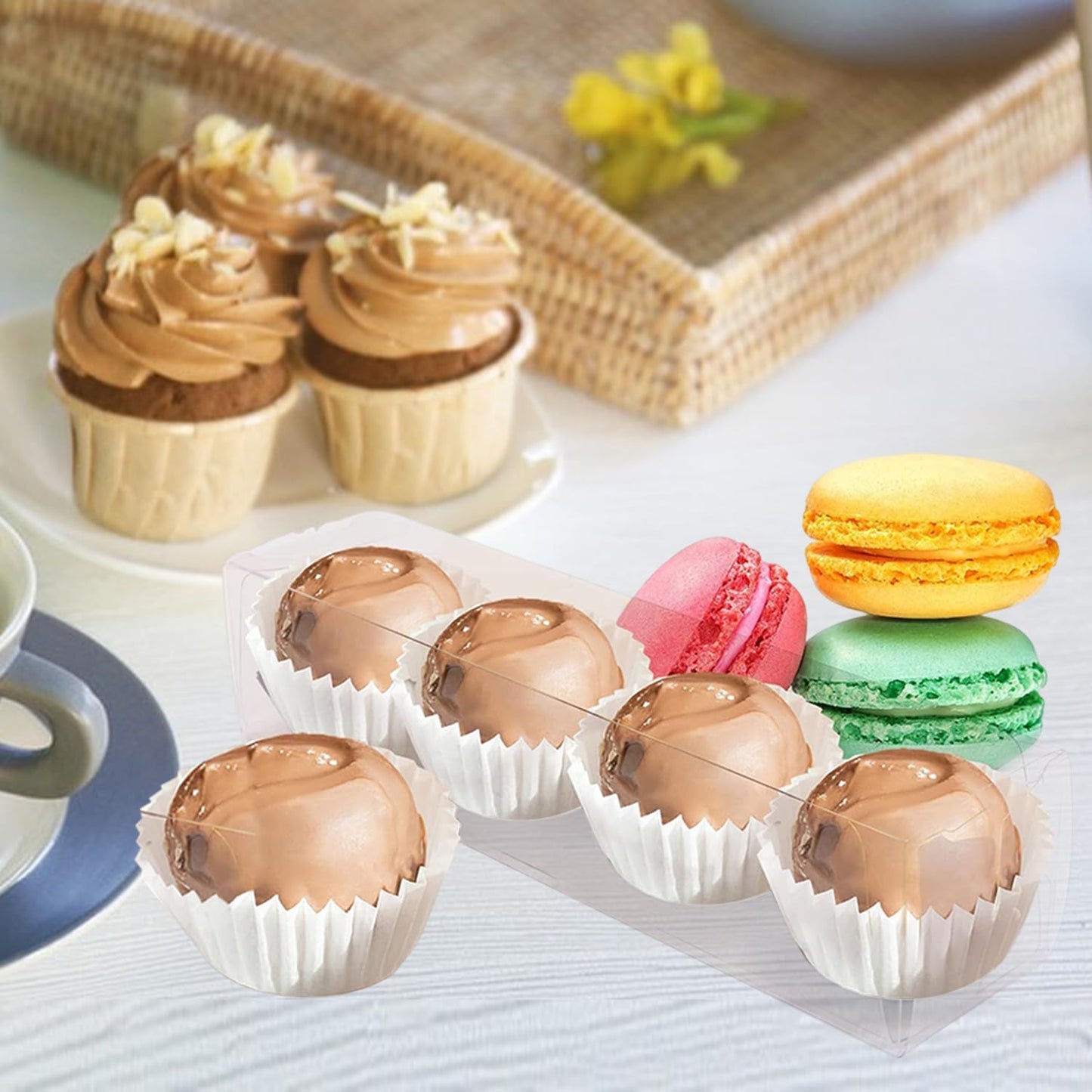 50 PCS Clear Favor Boxes, Macaron Gift Boxes with Inserts, Truffle Boxes, Clear Candy Boxes for Christmas, Wedding, Baby Birthday Party, 6.3"x1.5"x1.4"