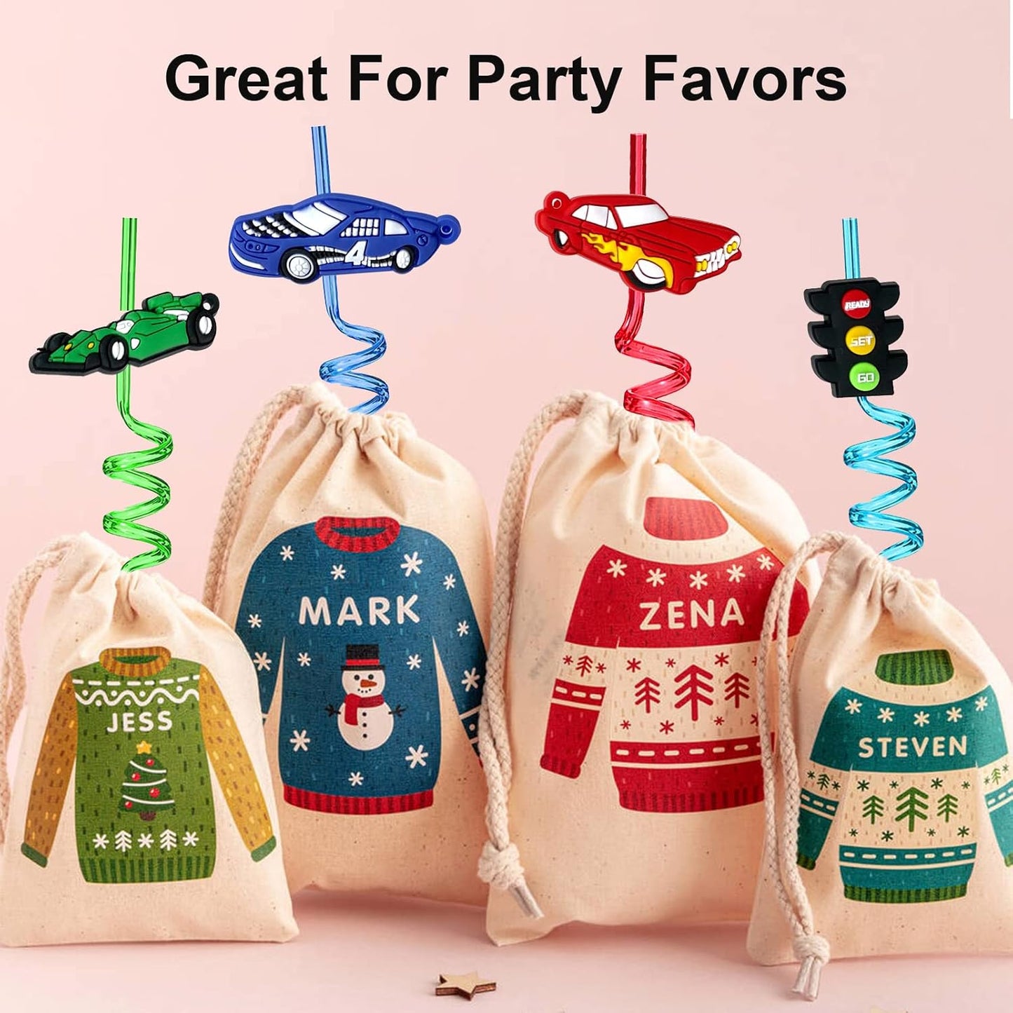 24Pcs Race Car Reusable Straws Party Decorations Birthday Party Supplies Drink Markers with 2Pcs Cleaning Brushes