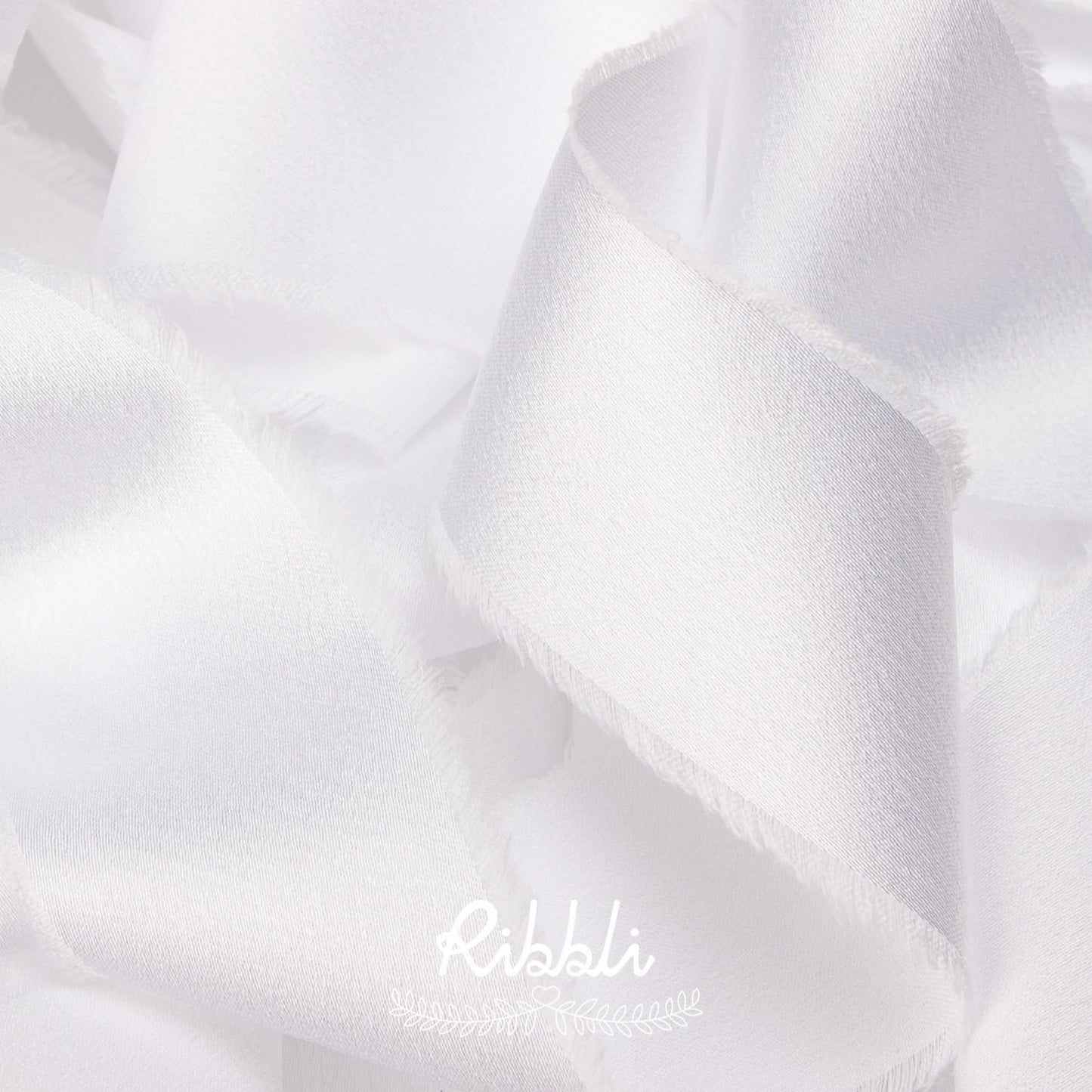 Ribbli White Silk Satin Ribbon 1.5 Inch x 12 Yard Handmade Frayed Chiffon Ribbon with Wooden Spool for Gift Wrapping, Wedding Invitations, Bridal Bouquets, Home Decor
