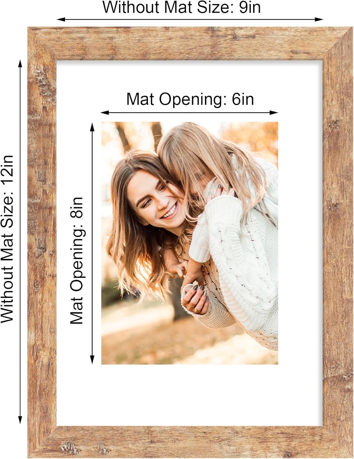 9x12 Picture Frame Set of 4 with Tempered Glass, Rustic Brown Frame Display 6x8 Pictures with Mat or 9 x 12 Without Mat, Wooden 9 x 12 Photo Frame for Wall Mount and Tabletop Display