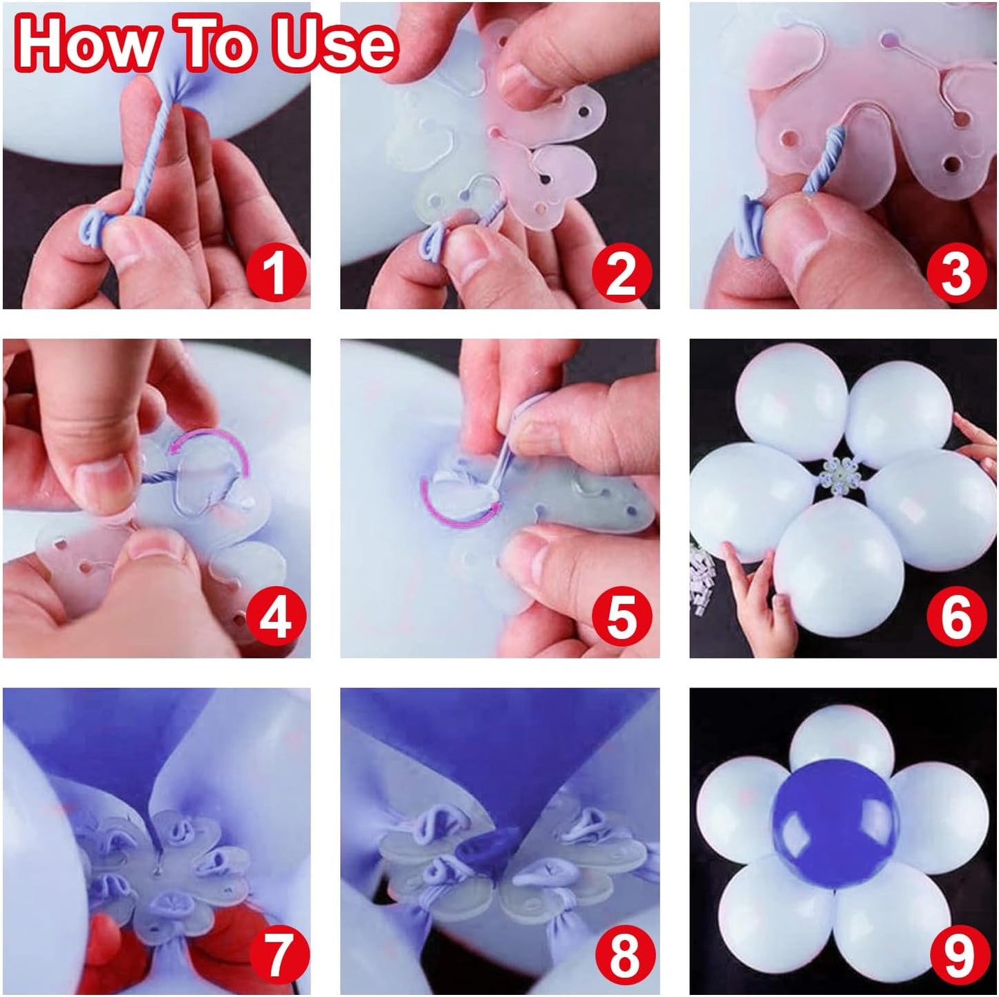 ROYALHOUSE Flower Balloon Clips Flower Shape Balloon Clips Holder 5 Balloon Clip for Party, Wedding, Baby Shower Decorations Reusable Connectors (Clear, Pack of 50)