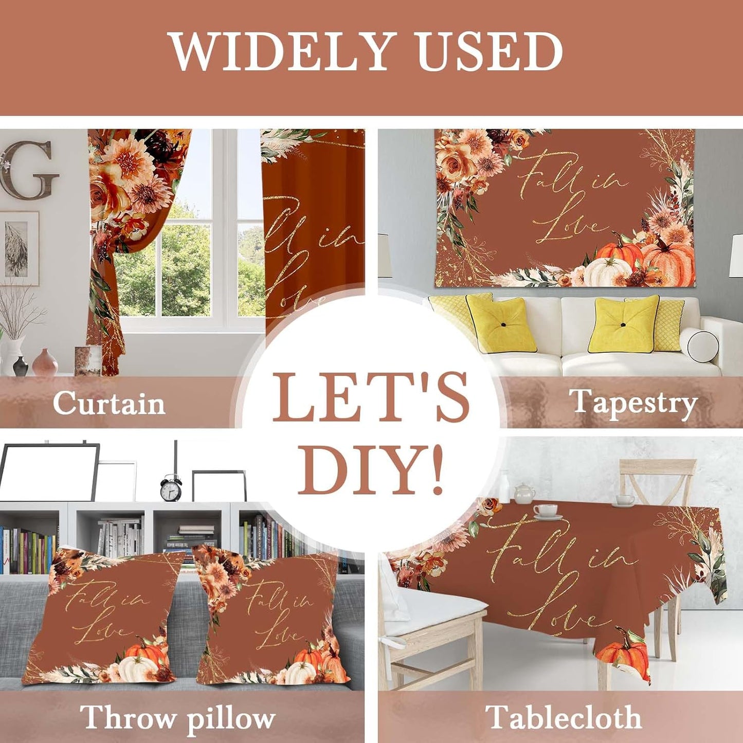 Mocsicka Fall in Love Bridal Shower Backdrop Boho Autumn Leaves Pumpkin Bride Shower Background Terracotta Flower Pampas Grass Wedding Party Banner Decoration (Terracotta, 10x8ft(120''x96''))