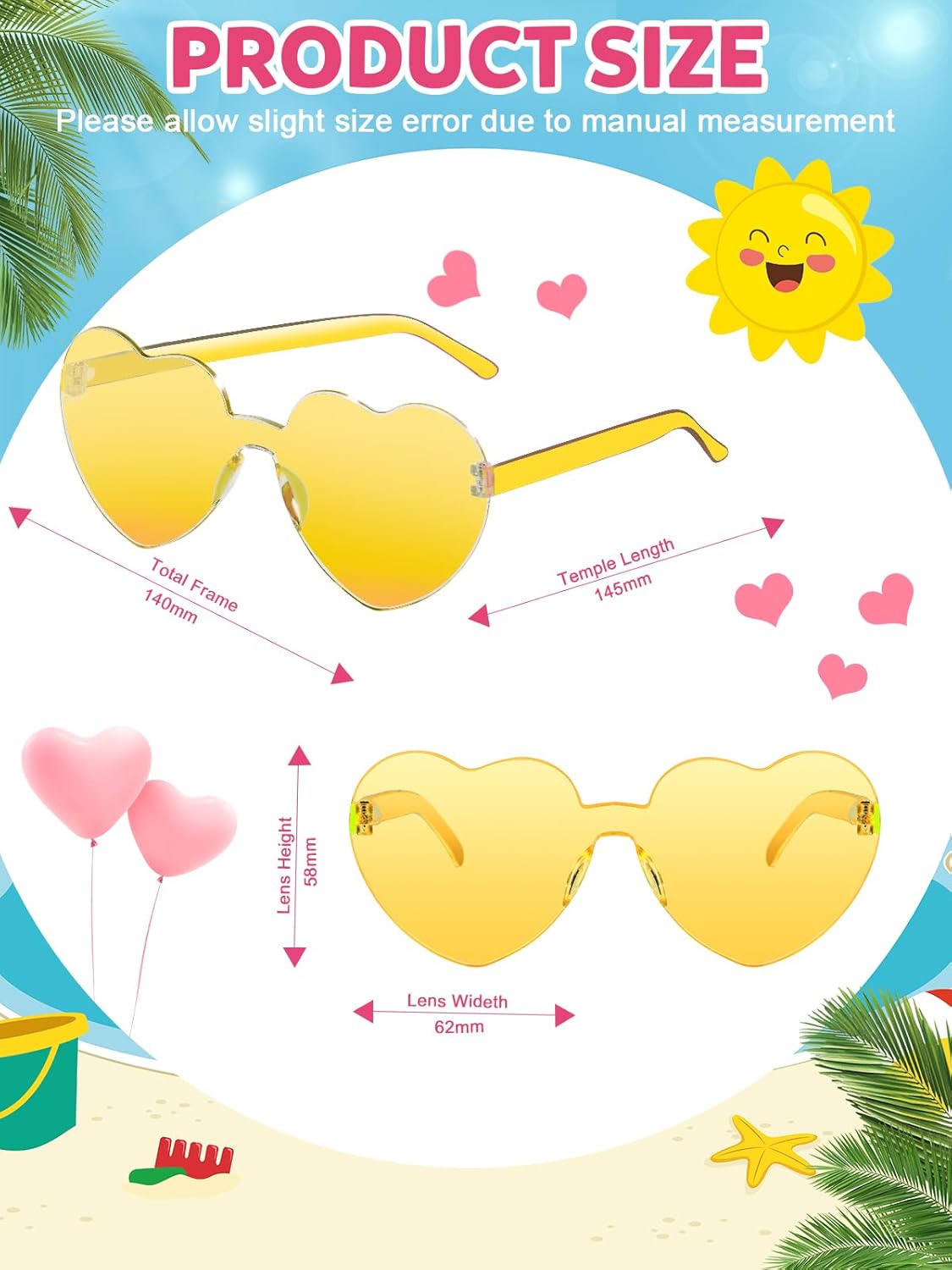 12 Pairs Heart Shaped Sunglasses for Women Colorful Glasses Fun Trendy Transparent Heart Sunglasses Party Favor (1 Pair-Transparent Yellow)
