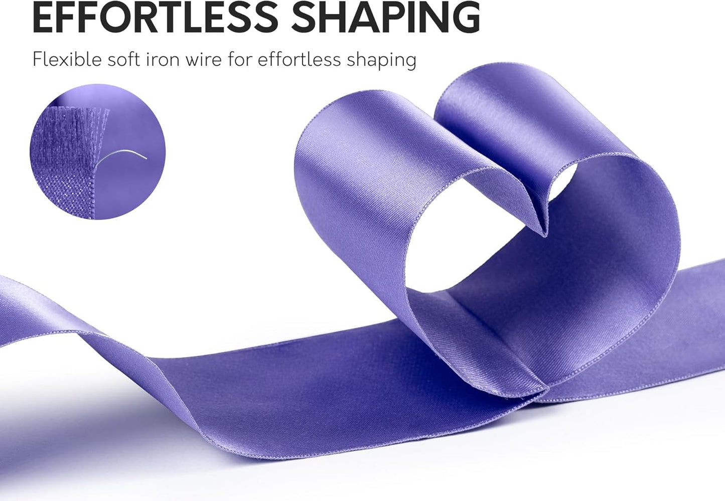 Purple Satin Ribbon Double-Faced Wired Ribbons for Gift Wrapping Flower Bouquet Bows Wedding Invitation Christmas Decor Crafts 2-1/2 Inch 10 Yards