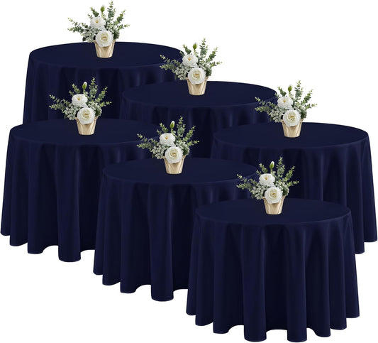 Fitable 6 Pack Navy Round Table Clothes - 90 Inches in Diameter - Stain Resistant and Washable Tablecloths, Polyester Fabric Table Covers for Wedding, Party, Banquet, Gathering
