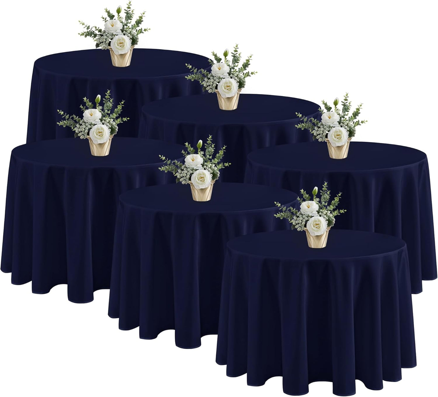 Fitable 6 Pack Navy Tablecloths for Round Tables - 108 Inches in Diameter - Stain Resistant and Washable Table Clothes, Polyester Fabric Table Covers for Wedding, Party, Banquet, Formal Events