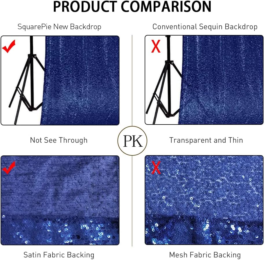 SquarePie Sequin Backdrop Not See Through Thick Stain Background for Photography Glitter Curtain Party 8FT x 8FT Navy Blue