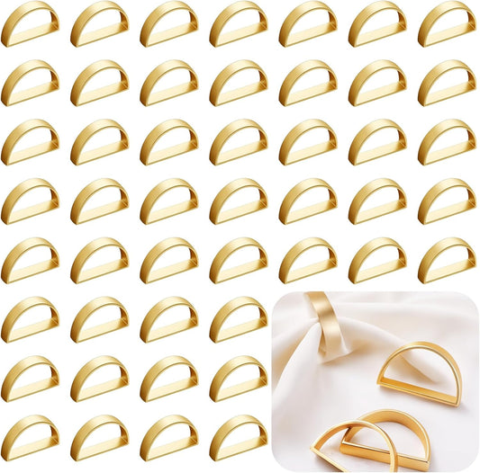 Set of 100 Napkin Rings Metal Gold Semicircle Napkin Ring, Napkin Rings Bulk Dinner Banquet Serviette Decor, Dining Table Setting for Thanksgiving Christmas Halloween Holiday Wedding Party