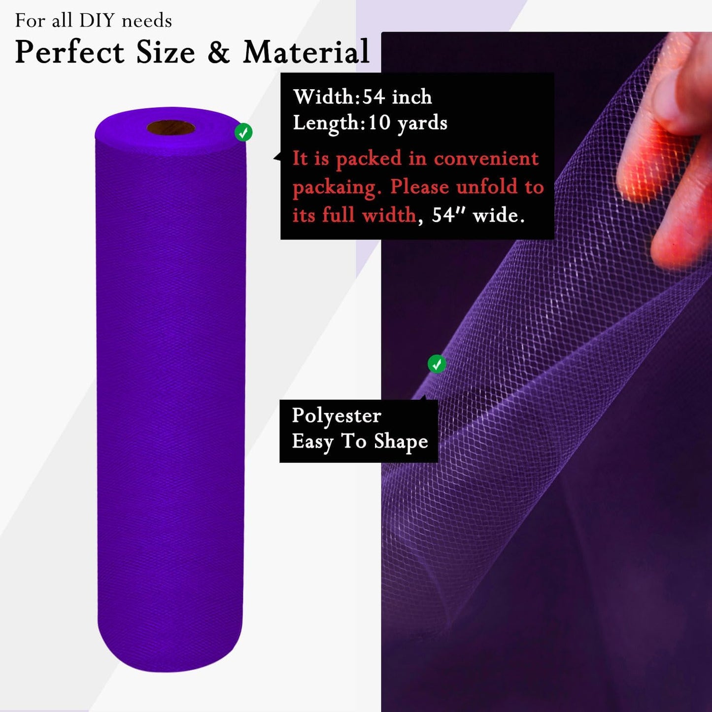 Purple Tulle Fabric Rolls 54 Inch by 10 Yards Fabric Tulle Bolt for Wedding Halloween Decorations Gift Wrapping DIY Tutu Baby Shower Table Skirt Birthday Party Craft Supplies