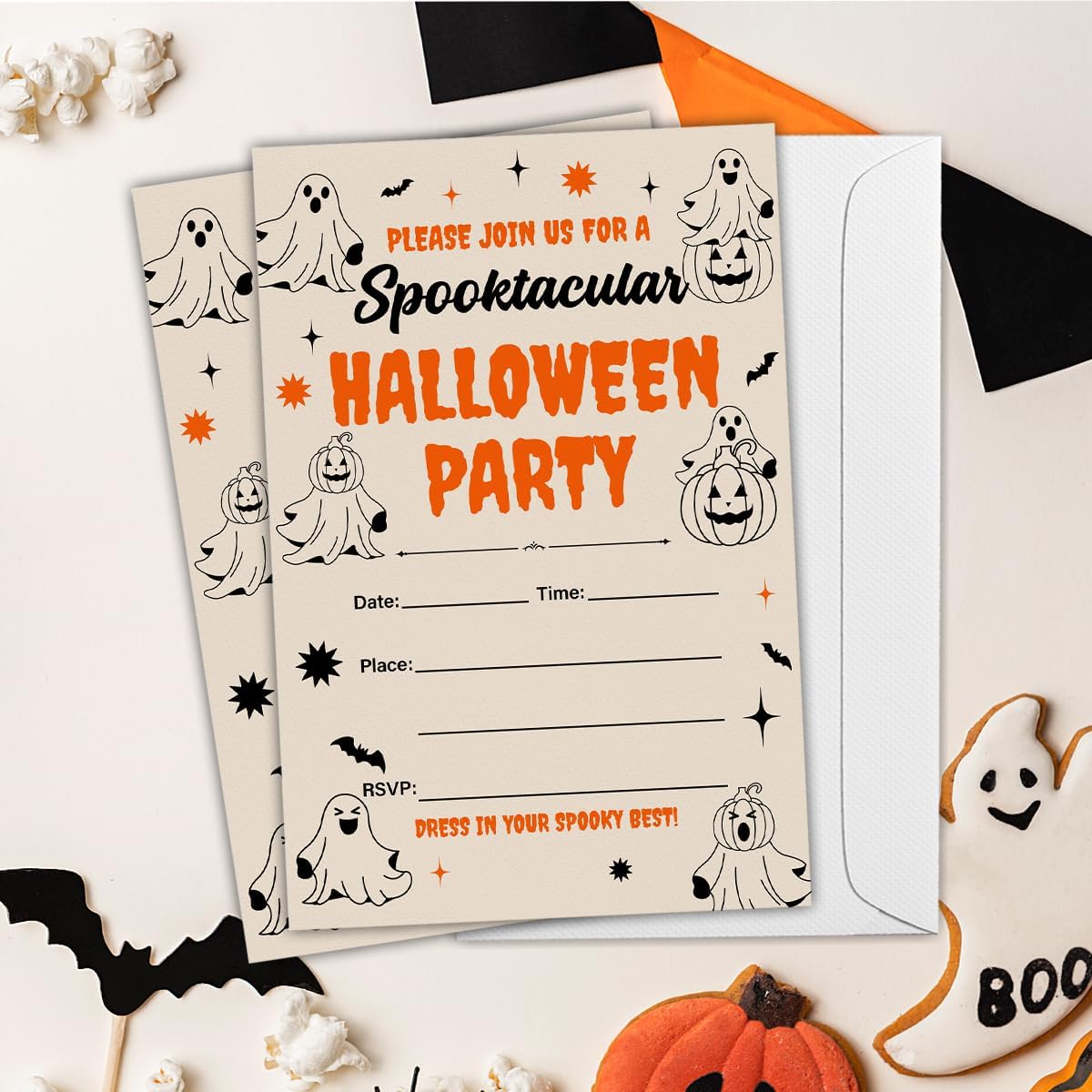 Halloween Party Invitations, Ghost Spooktacular Halloween Party Fill in Invites Cards With Envelopes (20 Count), Double Sided Design