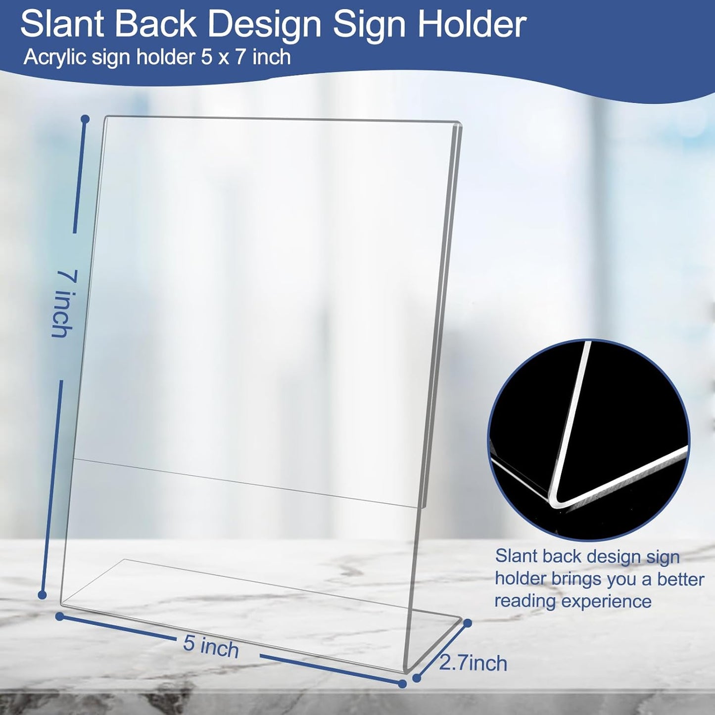 Slanted Back Acrylic Sign Holder 5 x 7, Clear Tabletop Sign Holder, Acrylic Stands for Display 5 x 7, Plastic Paper Sign Holder for Office, Home, Restaurant (6 Pack)