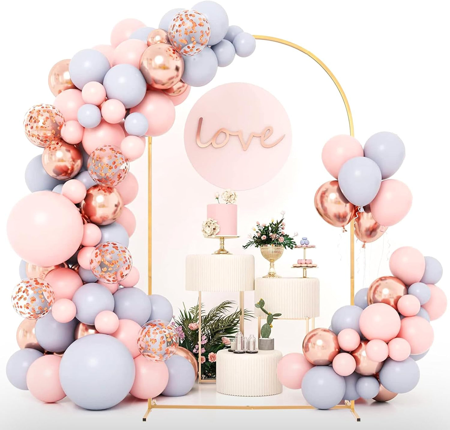 Metal Arch Backdrop Stand and Cover Set, 8FT, 6.6FT Party Backdrop, Easy to Assemble, Backdrop Stand for Parties, Birthday, Baby Shower