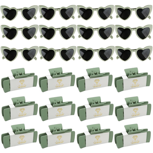 24pcs Bridesmaid Proposal Gifts 4.1inch Bachelorette Matte hair Claw Clip Sunglasses set of 12 Girls Trendy Cute Hair Clips for Wedding Party Favors(Sage Green 24pcs)
