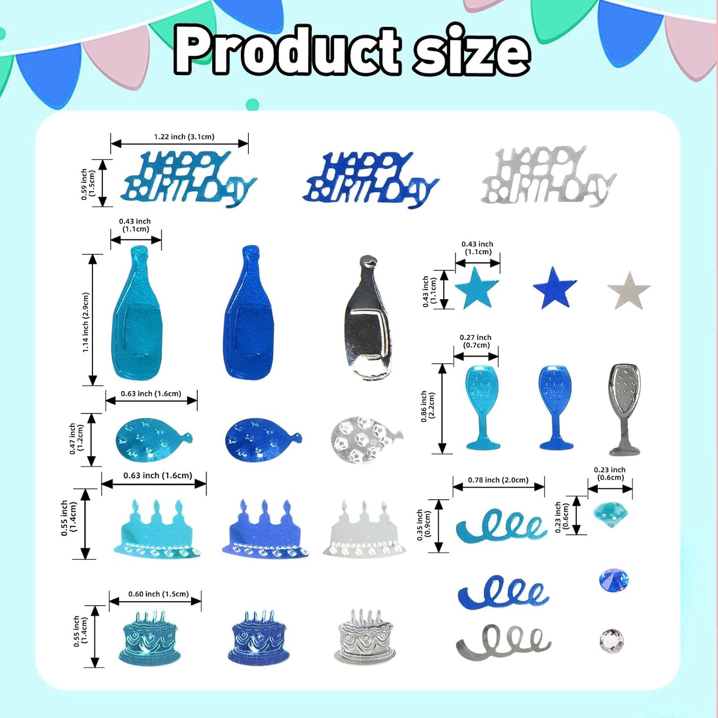 Blue and Silver Happy Birthday Confetti, 3000 Pcs Birthday Cake Table Metallic Foil Confetti Party Table Decor for Party, Baby Shower, DIY Arts and Crafting