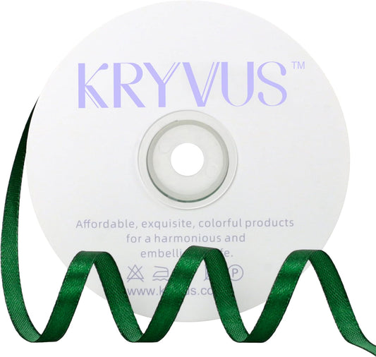 Green Satin Ribbon 1/4 inch X Continuous 50 Yards, Single Face Polyester Ribbon Perfect for Gift Wrapping, Flower Bouquet, Wedding Decor, Crafts, Bow Making, Sewing and More