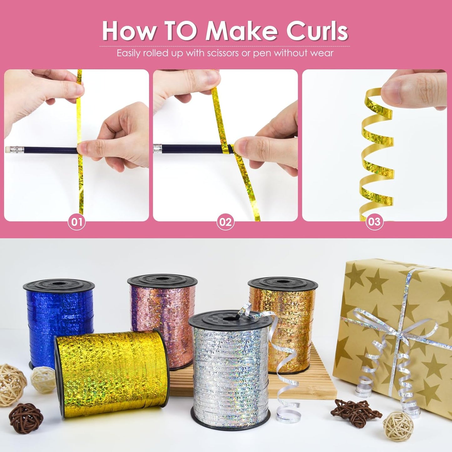 Pink Curling Ribbon - 500 Yard Shiny Metallic Curly Gift Ribbon for Wrapping & Floristry