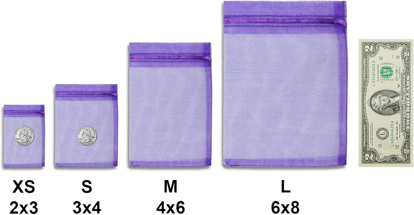 TheDisplayGuys 100-Pack 3x4 Purple Sheer Organza Gift Bags with Drawstring, Goodie Bags for Jewelry, Candy Bags, Treat Bags, Wedding Favors Small Mesh Bags
