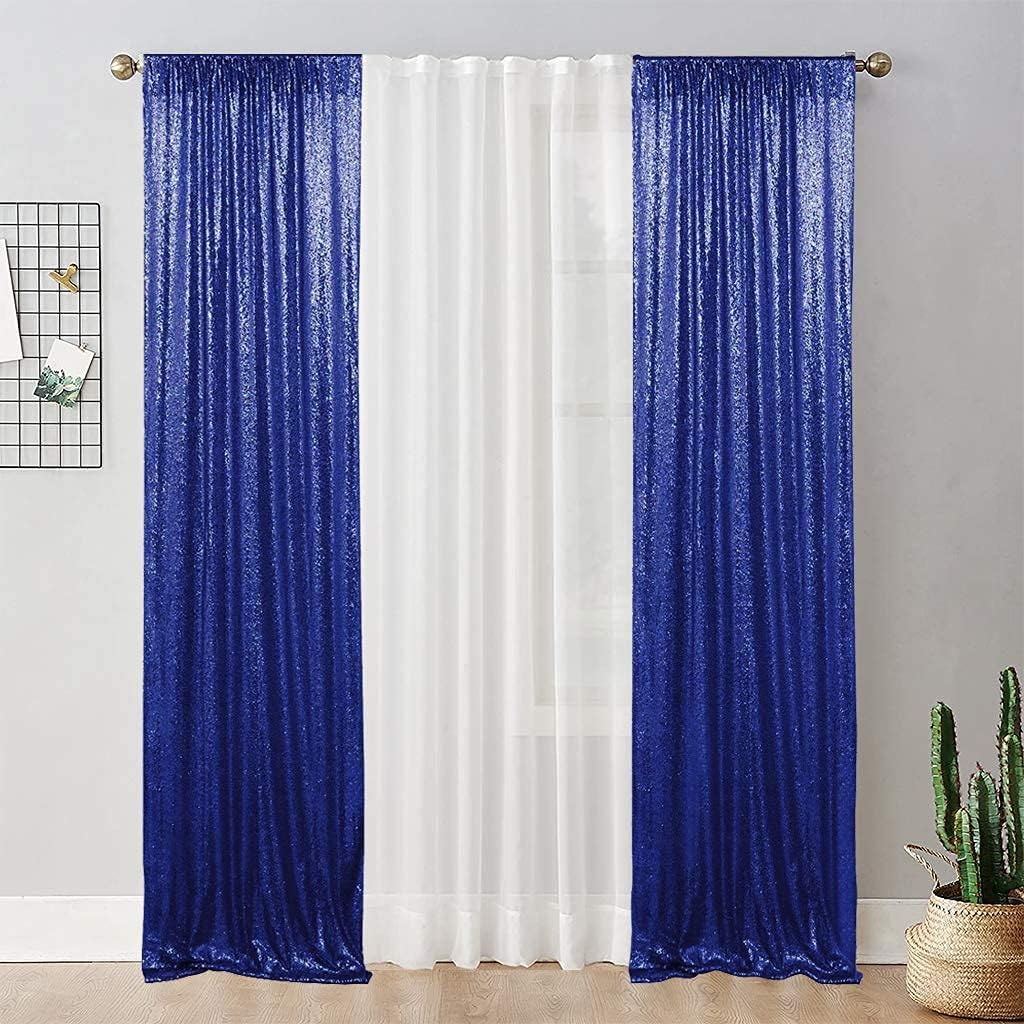 Juya Delight 2ft x 8ft x 2Pcs Navy Blue Sequin Photography Backdrop Curtain for Wedding Party Decoration Festival Ceremony