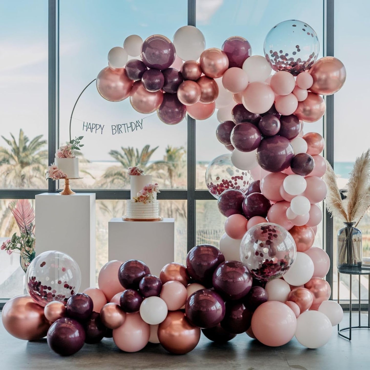 Burgundy Balloons, 12 Inch Maroon Balloons, Wine Red White Pearl Metallic Rose Gold Confetti Balloons Latex Balloons for Wedding Anniversary Engagement Romantic Dinner Fall Party Decorations