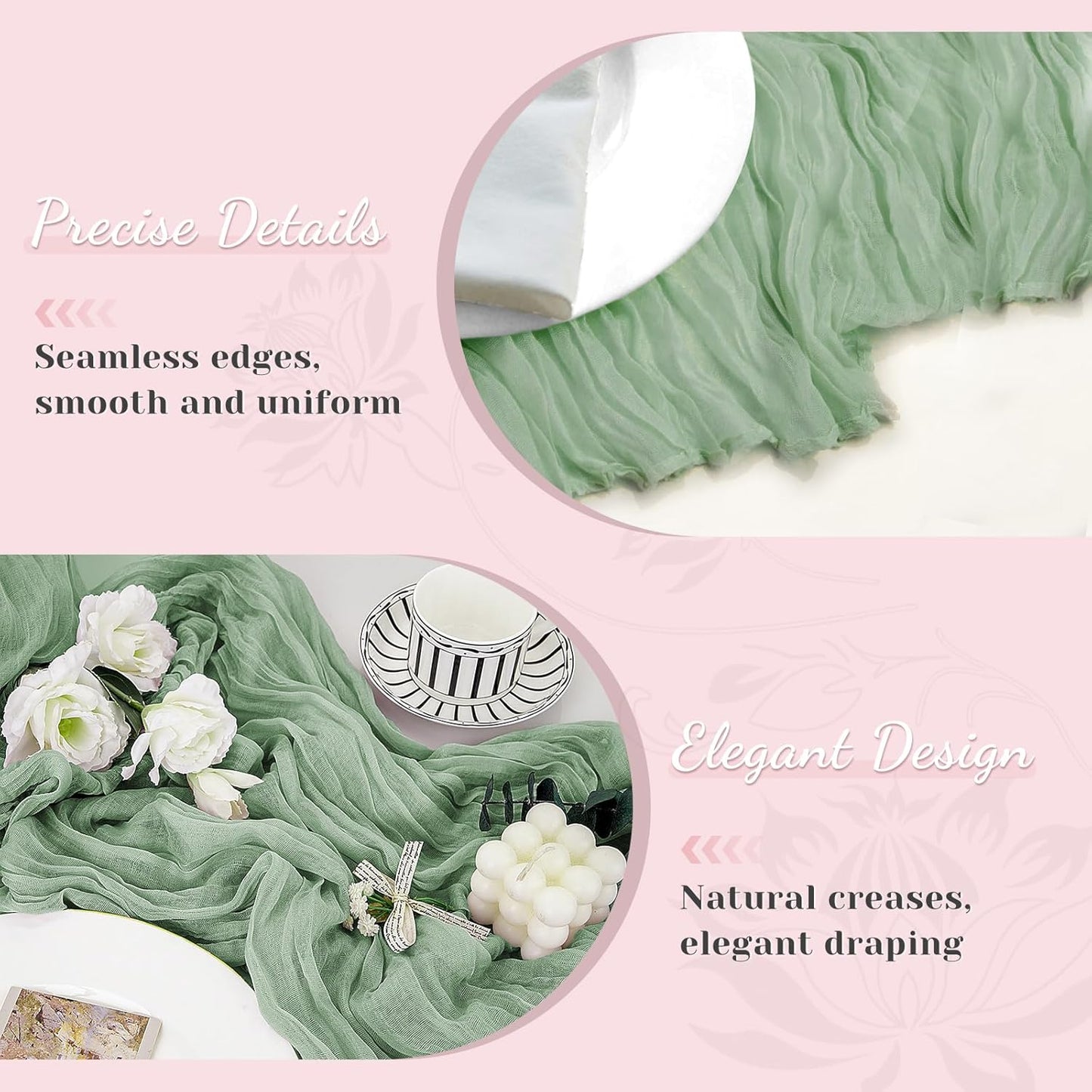 Sage Green Table Runner, 10Ft 120in Cheesecloth Table Runner, Gauze Rustic Cheese Cloth Table Runners for Wedding, Party, Baby Shower, Boho Table Runners for Christmas Thanksgiving Halloween Easter