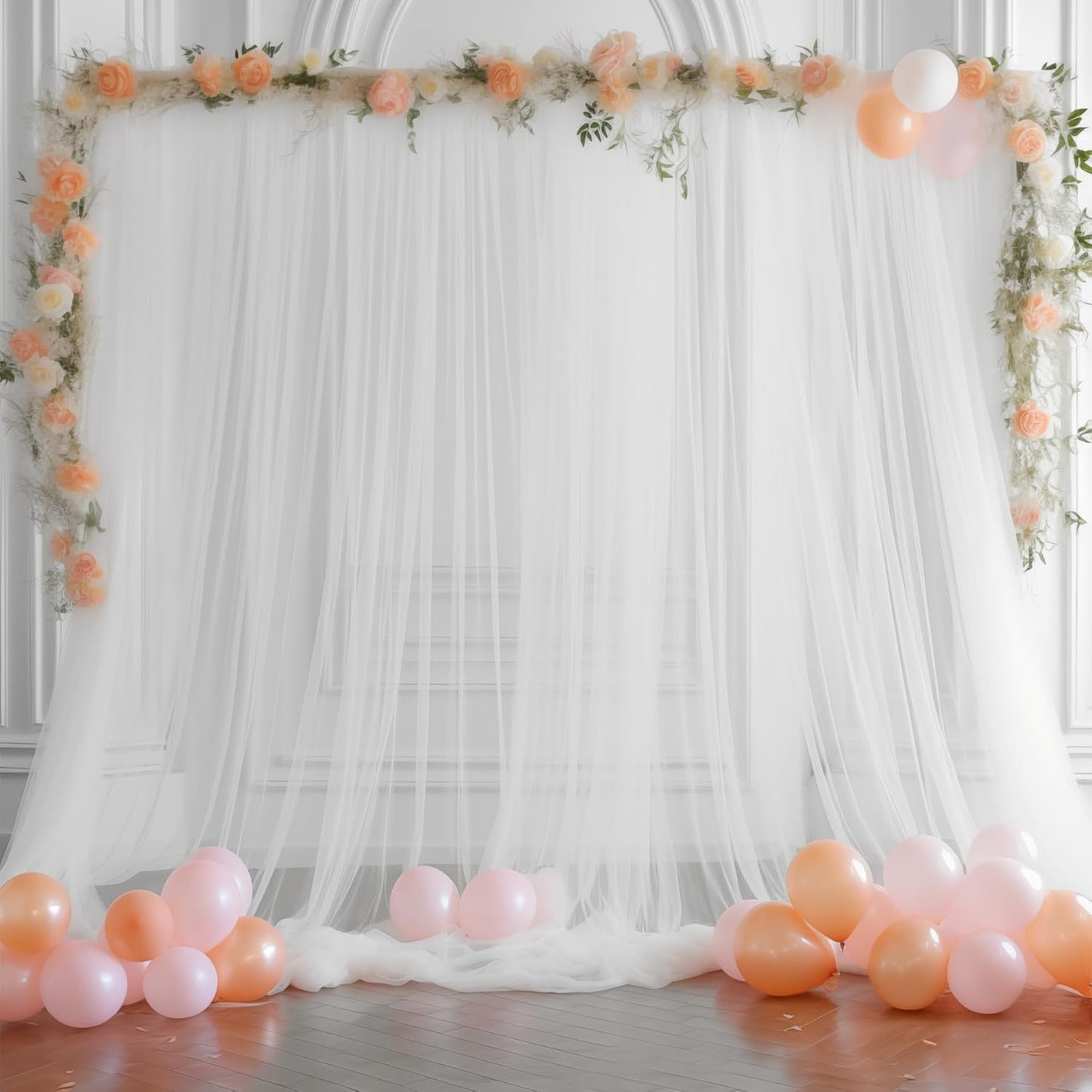 10x10 White Tulle Backdrop Curtains for Parties, Sheer Backdrop Curtain Wedding Photo Background Drapes for Baby Shower Photography Birthday Party