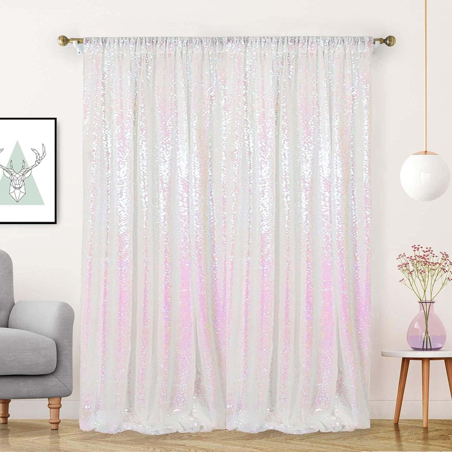 Iridescent White Sequin Backdrop Curtains 1 Panel 10FTx10FT Glitter Iridescent White Photo Backdrop Party Wedding Baby Shower Curtain Sparkle Photography Background