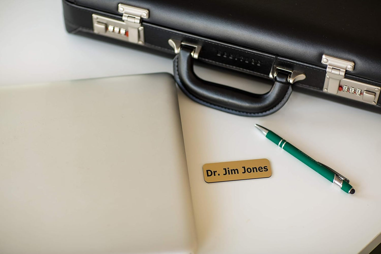 Custom Engraved Name Tag Badges – Personalized Identification with Pin or Magnetic Backing, 1 Inch x 3 Inches, Black/Gold