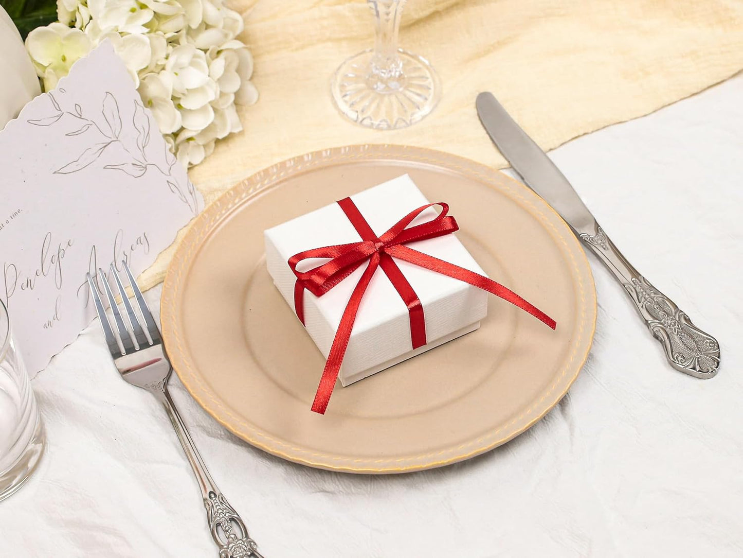 Red Satin Ribbon 1/4 inch X Continuous 50 Yards, Single Face Polyester Ribbon Perfect for Gift Wrapping, Flower Bouquet, Wedding Decor, Crafts, Bow Making, Sewing and More