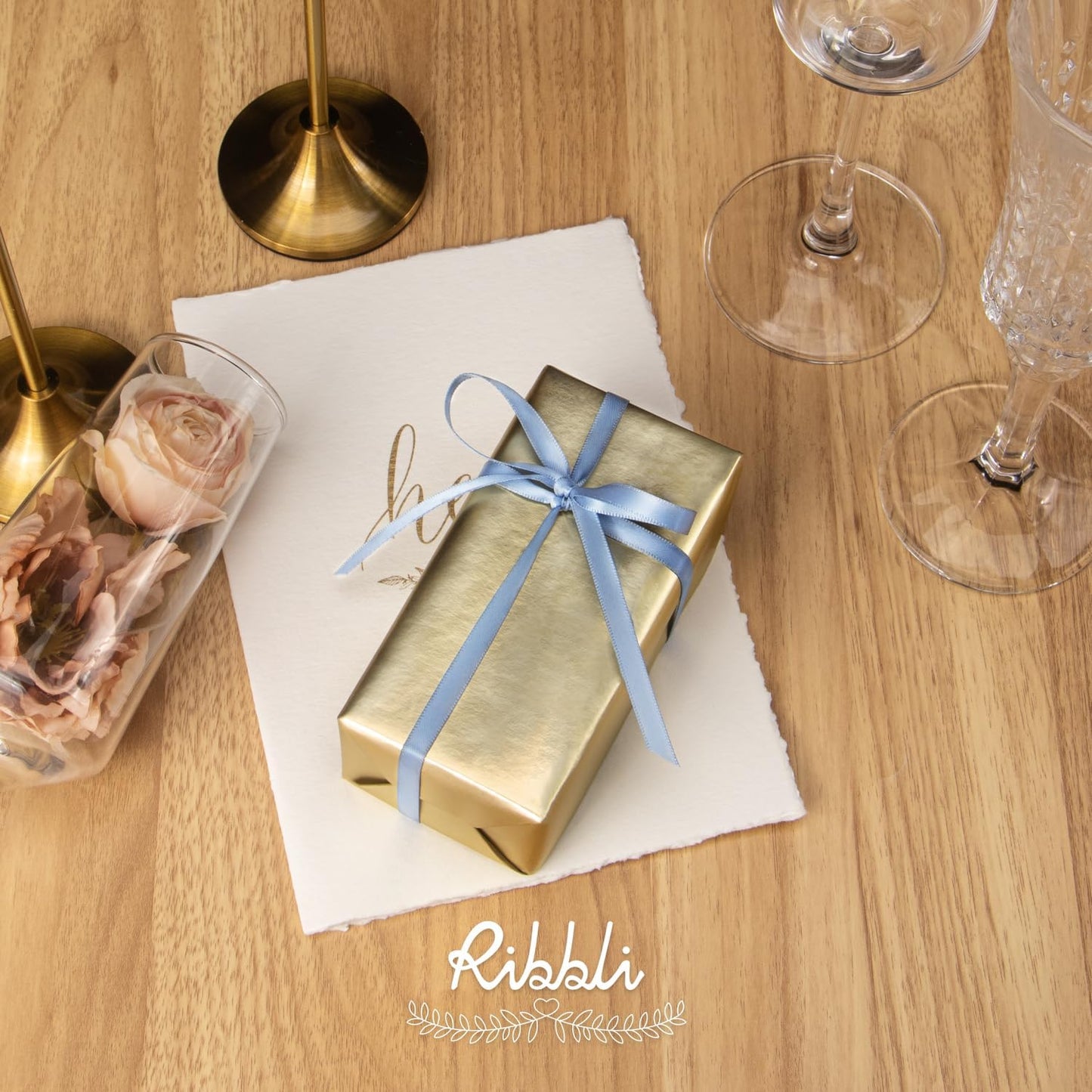 Ribbli Dusty Blue Satin Ribbon Double Faced Satin 1/4 Inch x Continuous 100 Yards-Blue Ribbon for Gift Wrapping Crafts Wedding Decoration Bows Bouquet Floral Arrangement