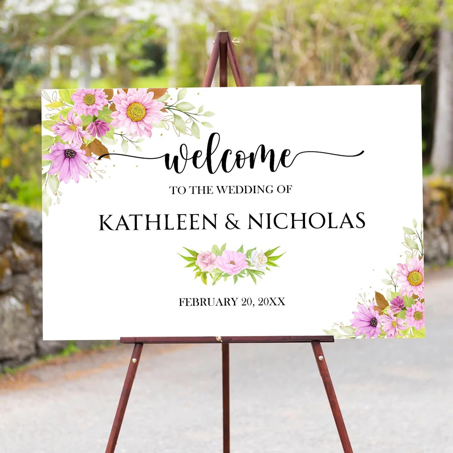 Blush Pink Floral Wedding Welcome Sign Template, Editable Printable Soft Pink Sign with Watercolor Flowers, Elegant Wedding Entrance or Reception Decor