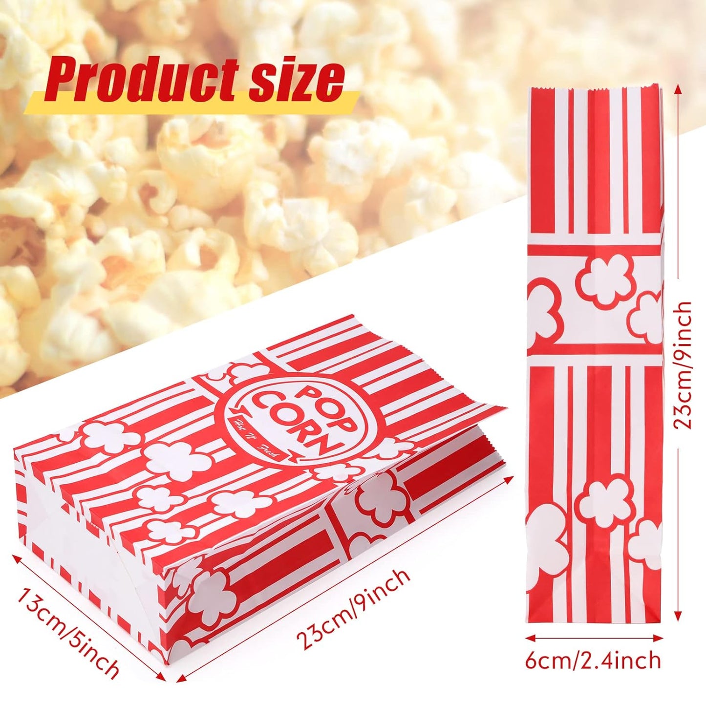200 Pcs Paper Popcorn Bags Bulk 2 oz Large Flat Bottom Boxes Red and White Disposable Container Sleeve Movie Night Popcorn Bucket for Retro Movie Themed Party Carnival Supplies (Red and White)