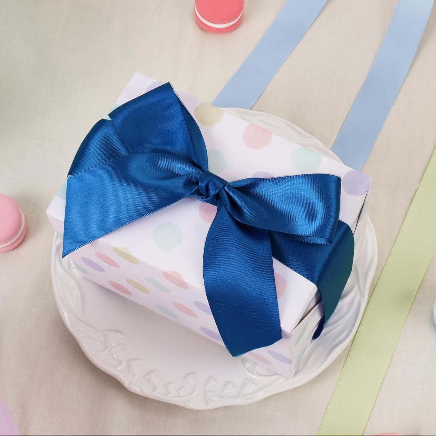 LaRibbons 1 1/2 Inch 25 Yard Double Faced Satin Ribbon,Royal Blue Satin Craft Fabric Ribbon for Gift Wrapping Floral Bouquets Wedding Party Decoration