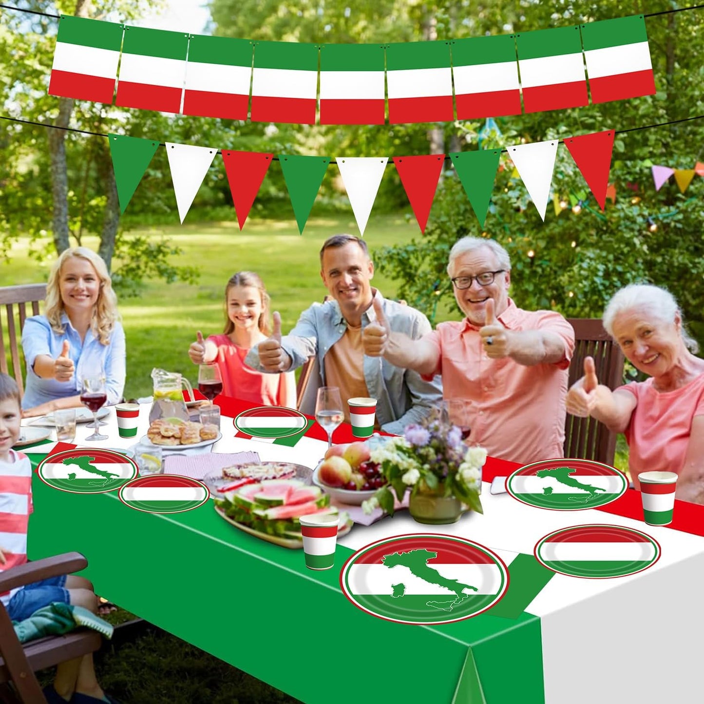 Italian Party Decorations Italy Flag Party Supplies Include Italian Flag Plates and Napkins Cups Banner Tablecloth for Red White and Green Italian Party Decor Italy Party Family Gathering,Serves 25