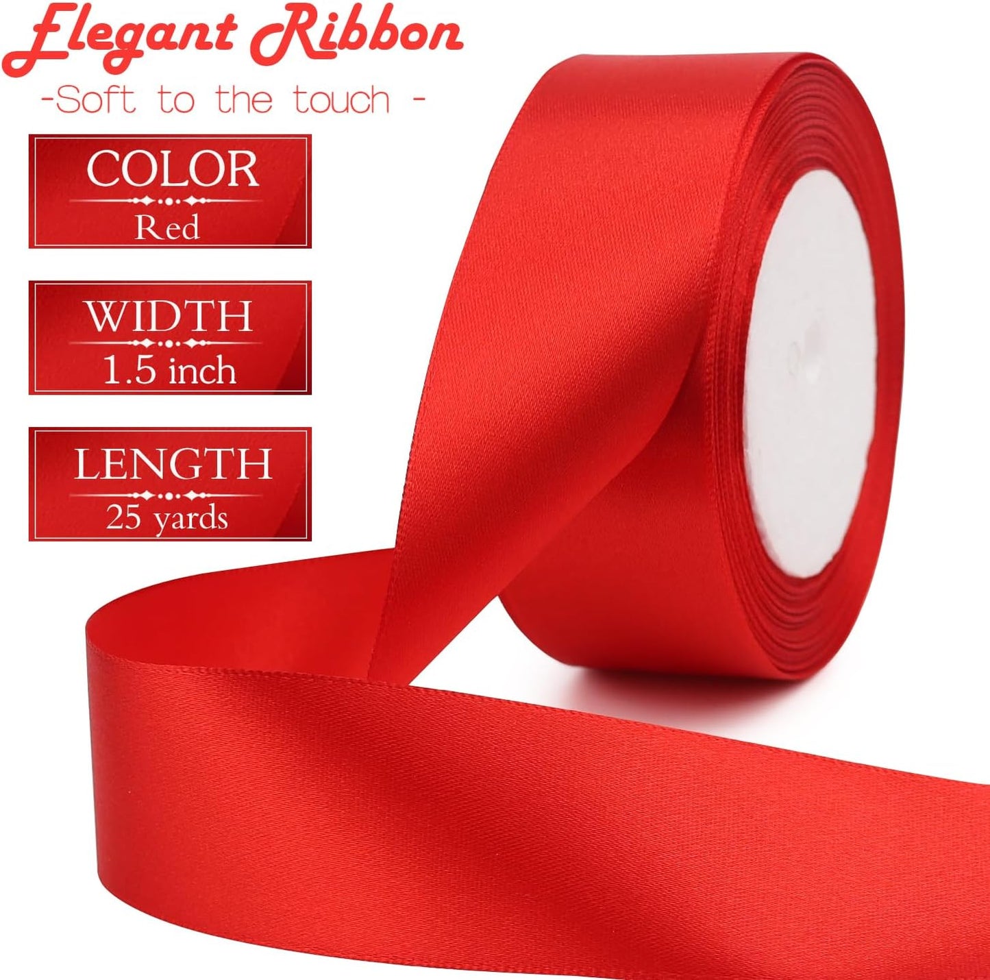 Red Solid Satin Ribbon 1-1/2 Inch 25 Yards Solid Polyester Fabric Ribbon for Gift Wrapping Wedding Christmas Baby Shower Birthday Party Decoration Handmade Immortal Flower Craft