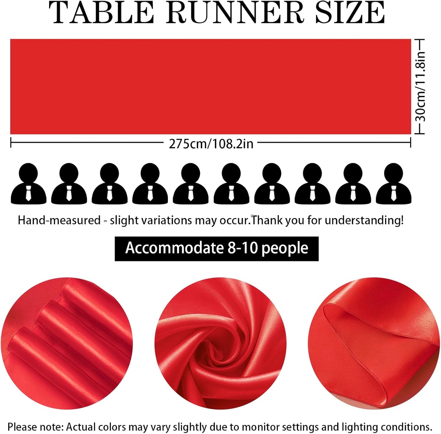 SHEJIZE 10 Pack Red Satin Table Runner 12x108 Inches Long, Bright Silky Smooth Satin Table Runner Table Decor for Wedding Banquet Christmas Prom Event Birthday Party