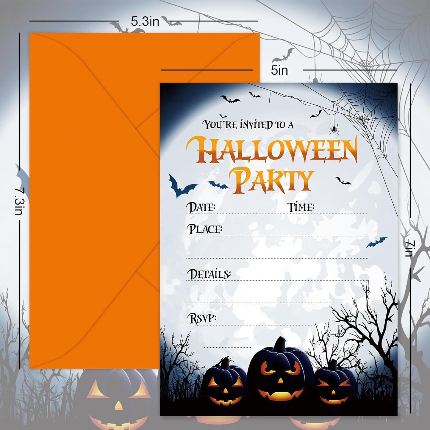 20 Pack Halloween Invitations with Envelopes Stickers Spooky Pumpkin Invitation Cards Blank Invites for Party Supplies, 5 x 7 Inch