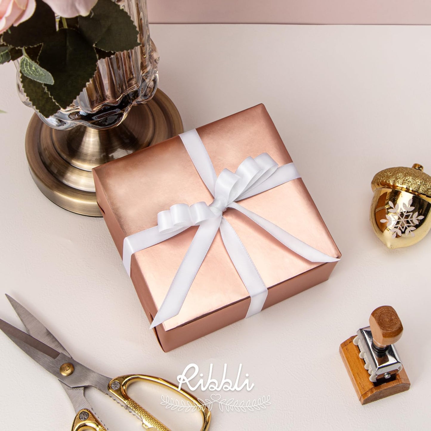 Ribbli White Satin Ribbon Double Faced Satin 1/2 Inch x Continuous 100 Yards-White Ribbon for Gift Wrapping Crafts Wedding Decoration Bows Bouquet Floral Arrangement