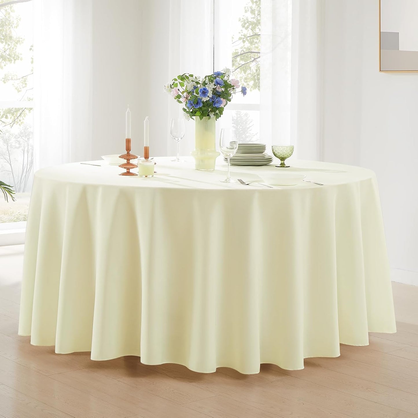 Round Tablecloth 6 Pack 108 Inch Ivory Tablecloths Washable Decorative Linen Polyester Table Clothes Cover for Dining Table Banquets Buffet Parties and Wedding