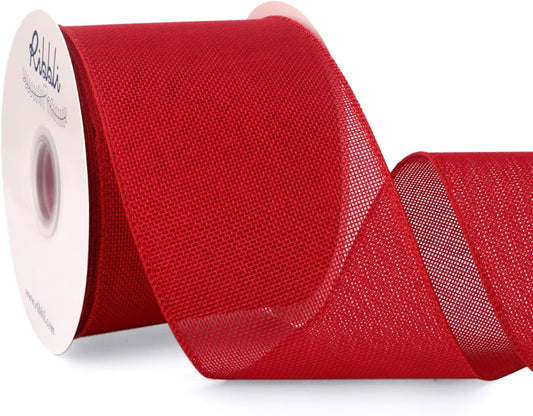 Ribbli Red Burlap Wired Ribbon, 4” Inch x Continuous 20 Yard, Wired Edge Ribbon for Wreaths,Big Bows,Tree Decoration,Outdoor Decoration