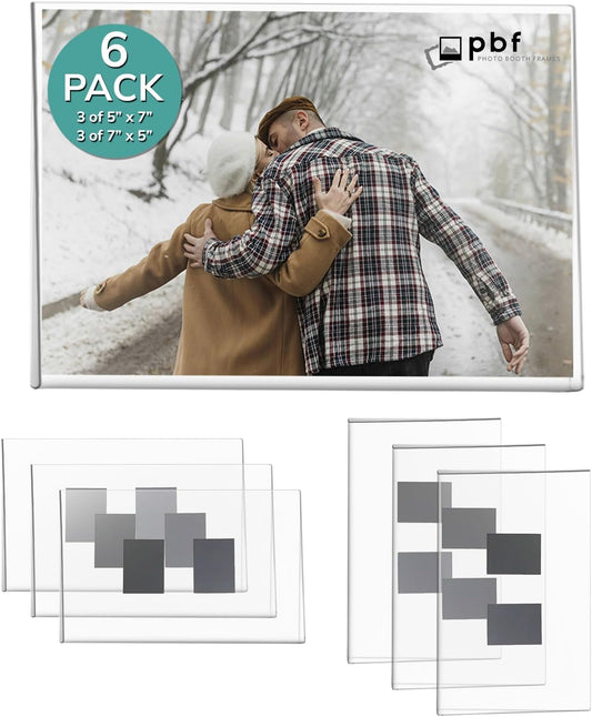 pbf 3-Pack 5x7 & 3-Pack 7x5 Magnetic Picture Frames for Refrigerator | Clear Magnetic Acrylic Frames | Magnetic Photo Holders for Fridge, Locker, Photo Board, Art Display, Sign Holder
