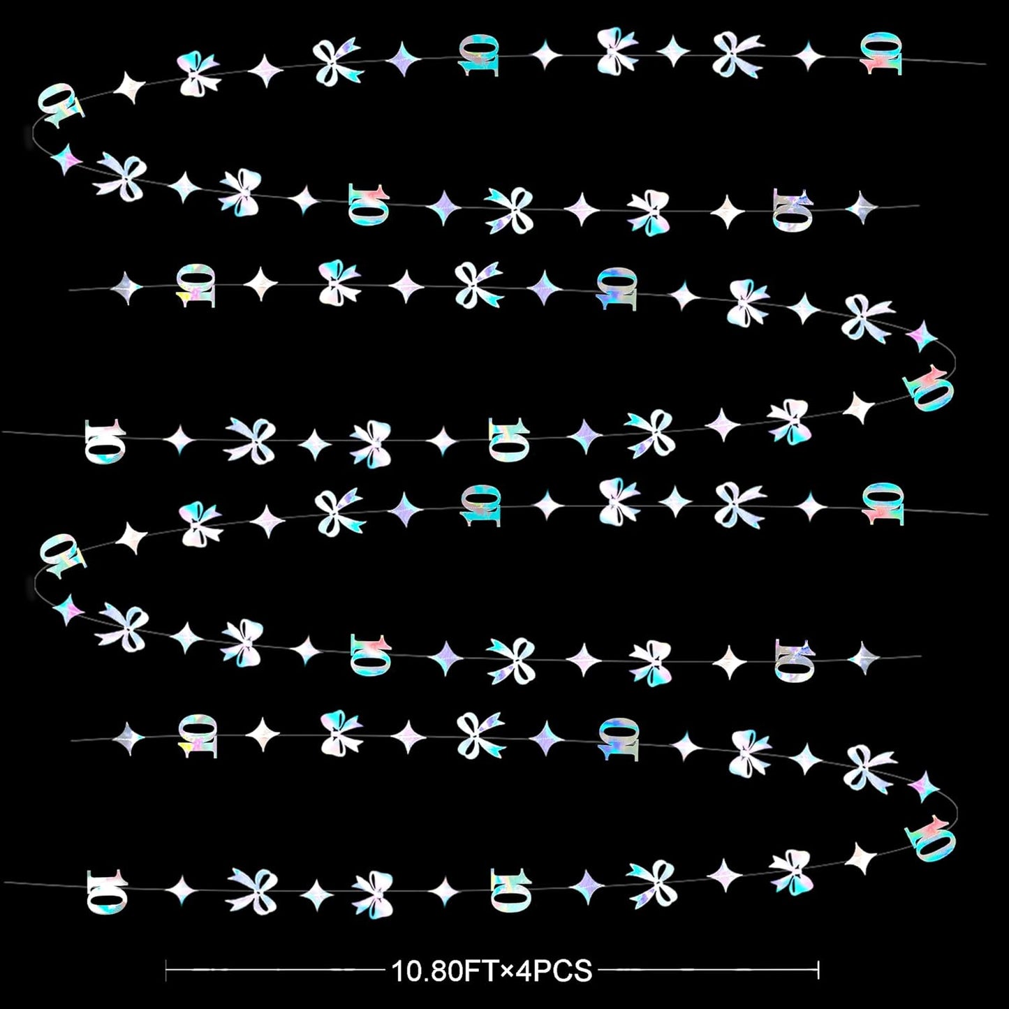 Iridescent 10th Bow Birthday Decorations Glitter Conquette Bow Garland Streamer Banner Backdrop for Girls Boys Happy 10th Birthday Double Digits Cheers to 10 Years Old Anniversary Party Supplies